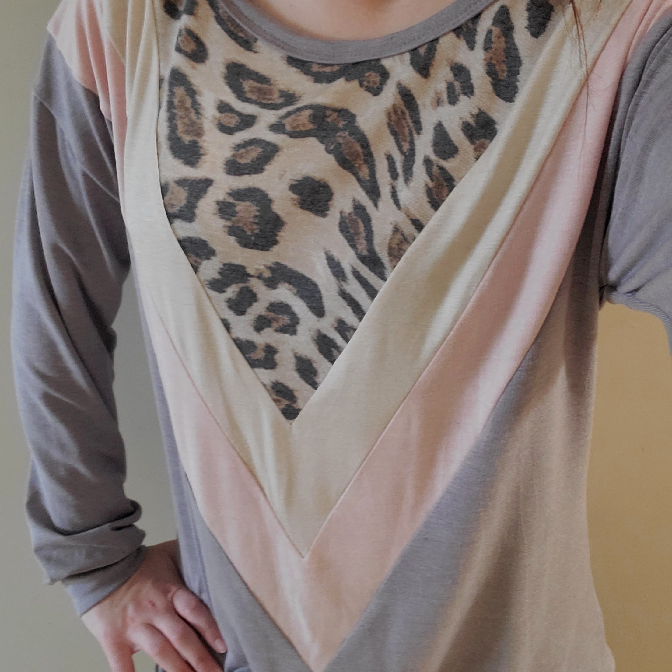 Chevron Color Block Animal Print Long Sleeve