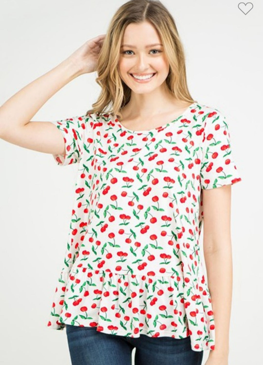 Short Sleeve Peplum Cherry Top