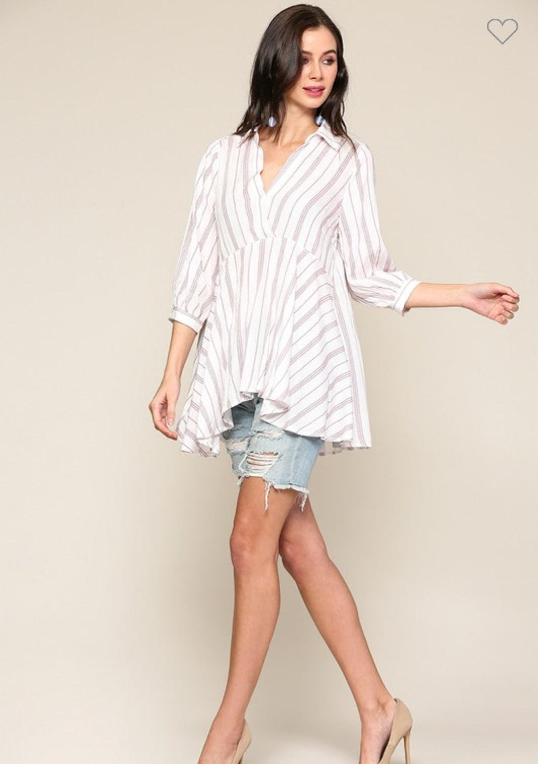 Striped Collar Tunic Top