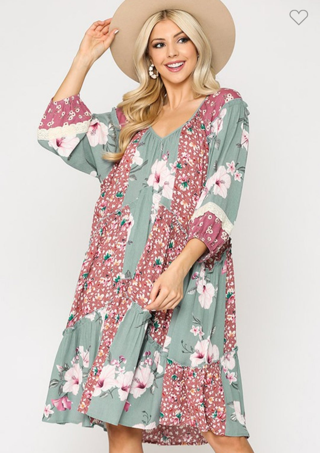 Floral Mixed Print V-Neck Dress