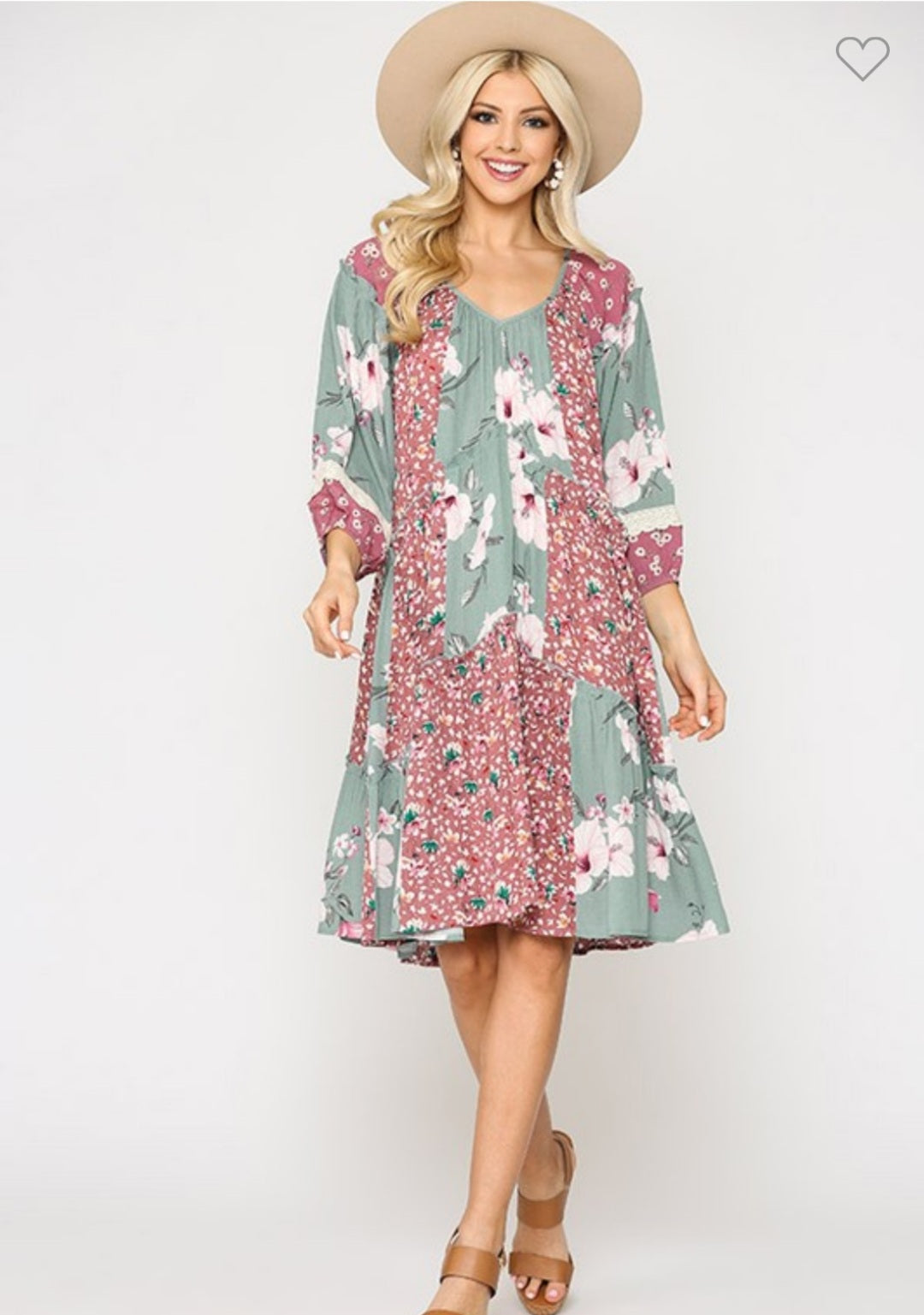 Floral Mixed Print V-Neck Dress