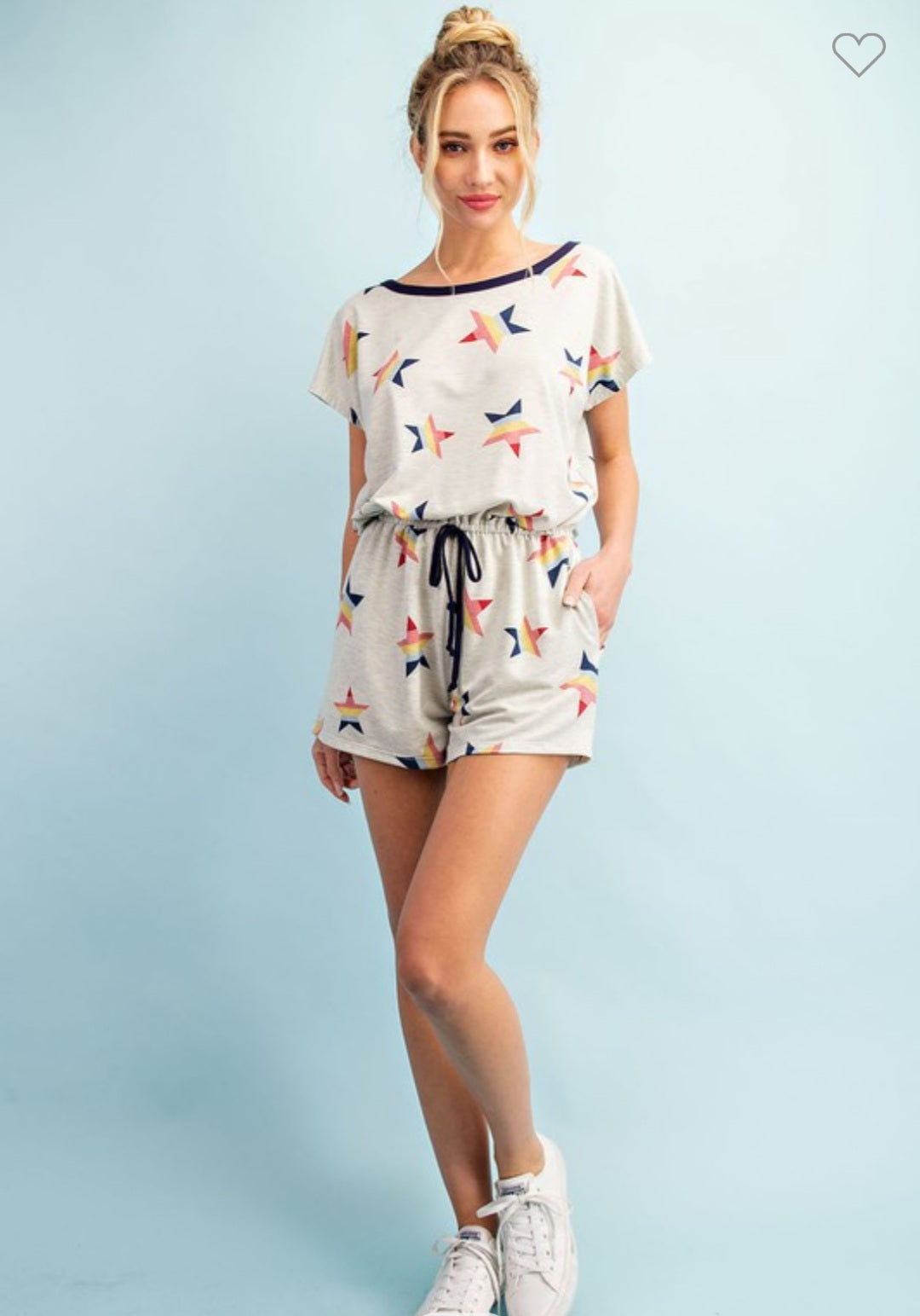 Star Print Short Sleeve Romper