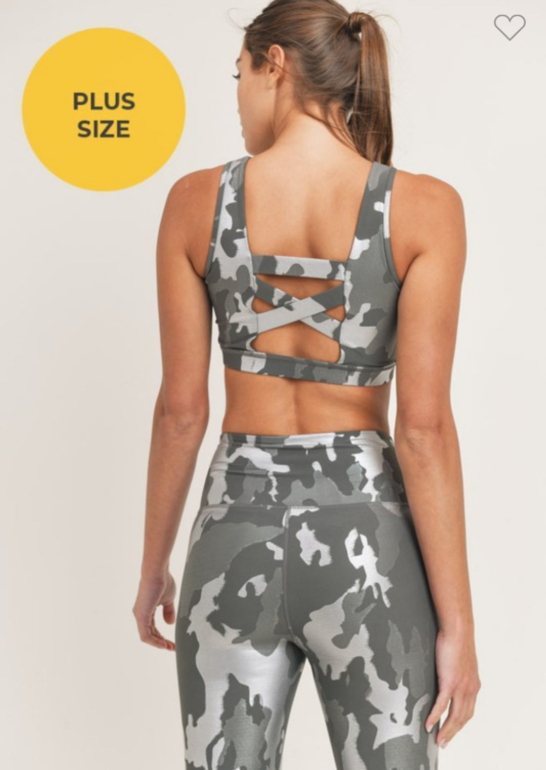 + Silver Foil Camo Criss Cross Strap Sports Bra
