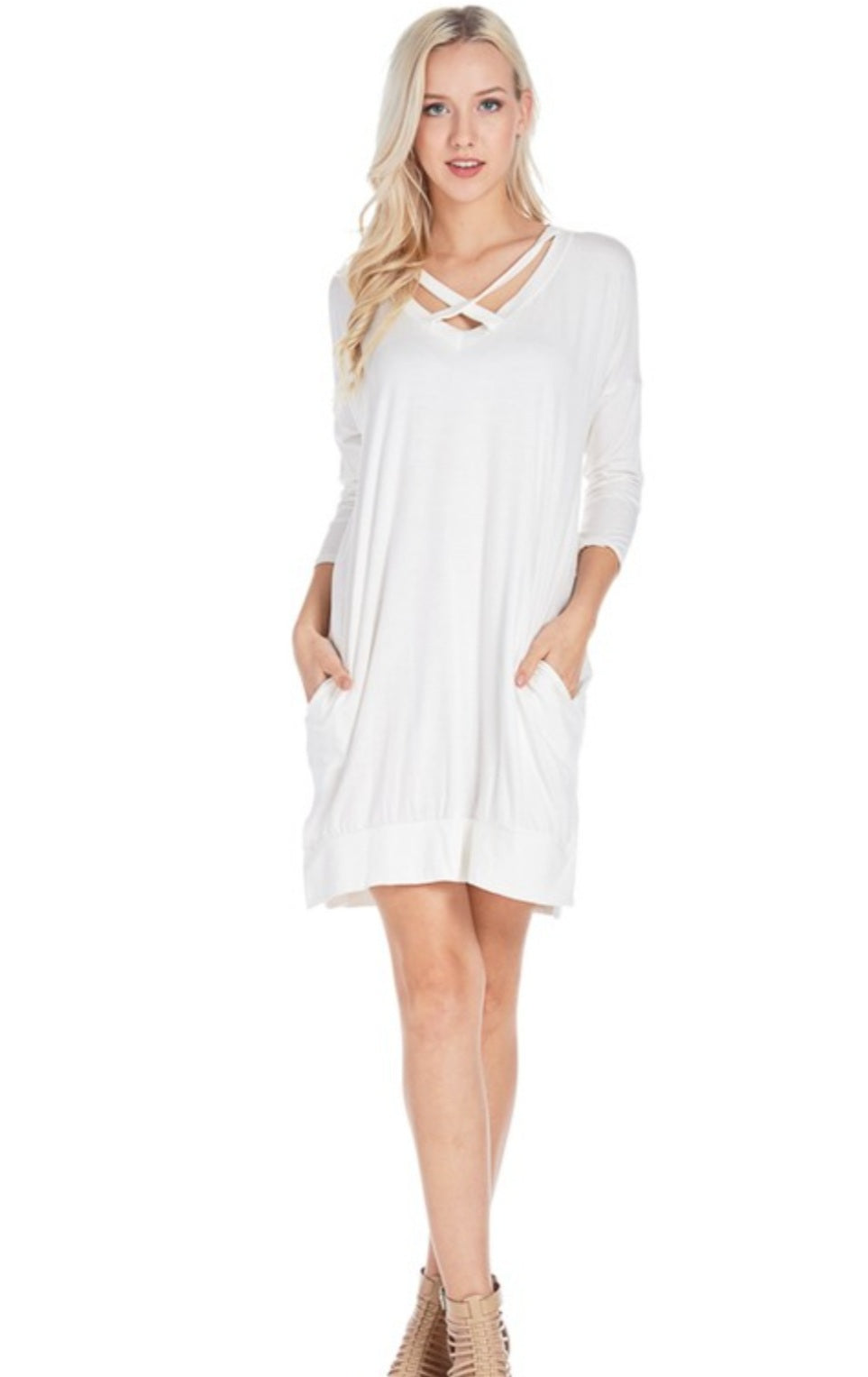 3/4 Sleeve Cut Out Strap TShirt Dress