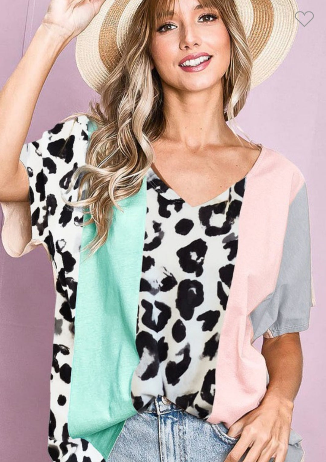 Leopard Color Block Top