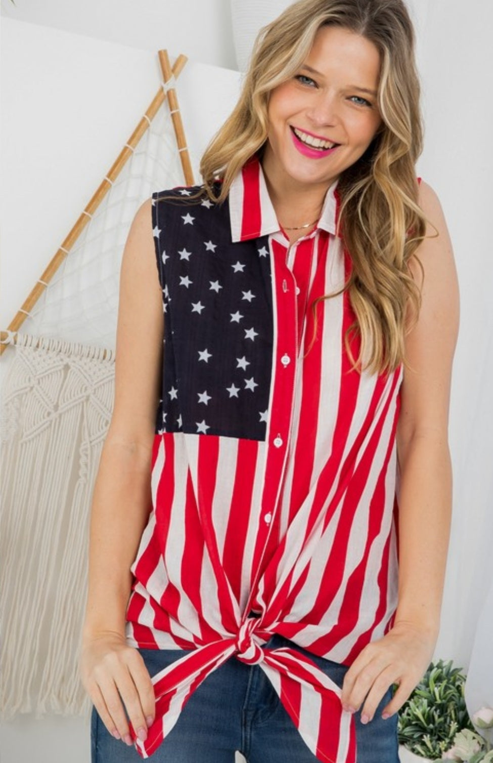 American Flag Button Down Tank
