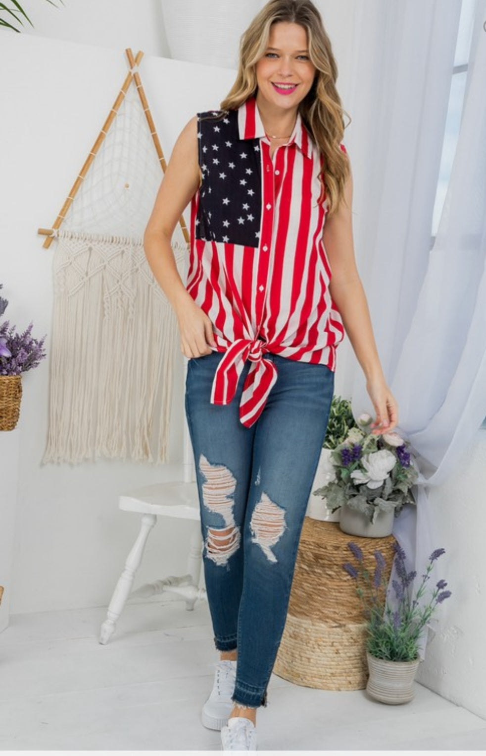 American Flag Button Down Tank
