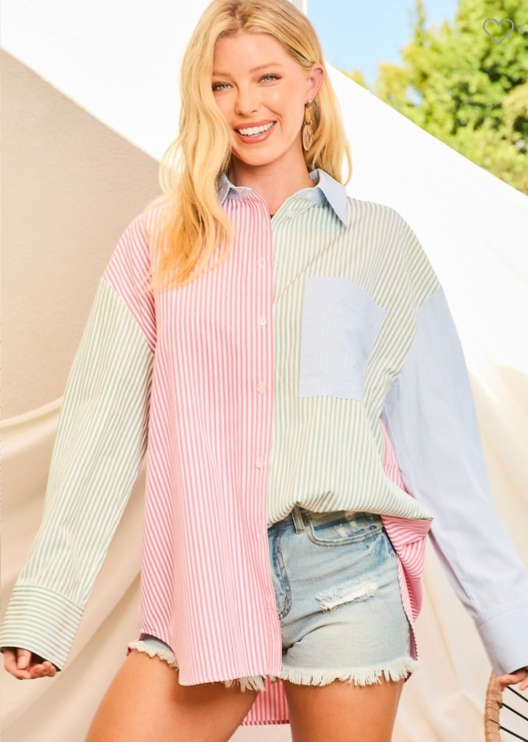 Color Block Striped Oversized Shirt
