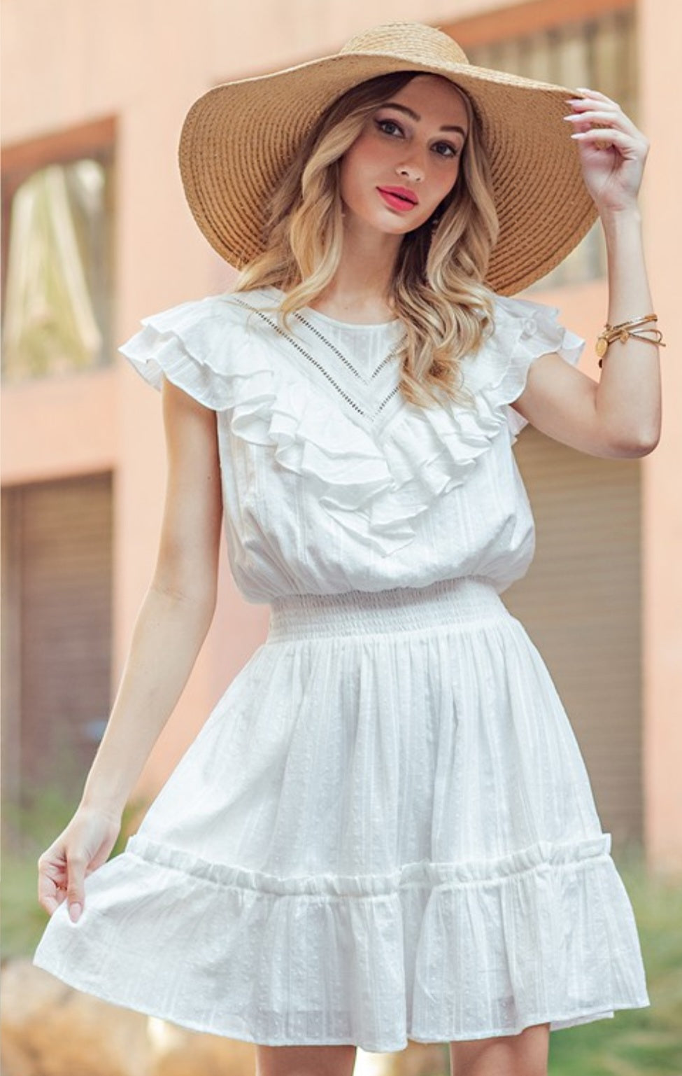 Pointelle Ruffle Mini Dress
