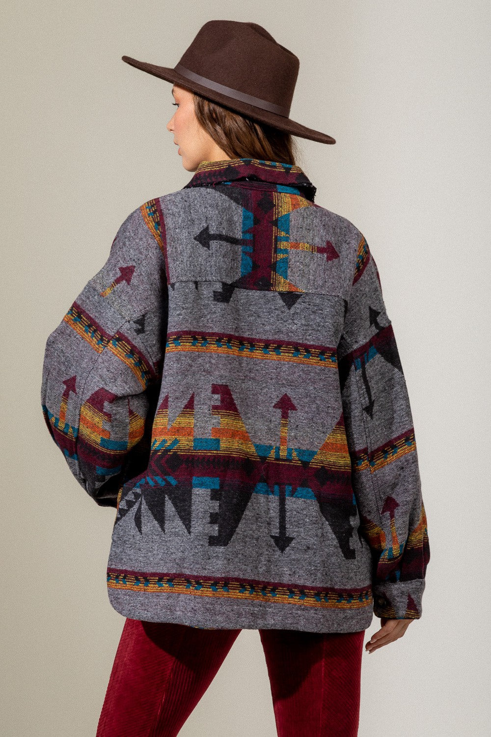 Black Mix Aztec Button Down Shacket