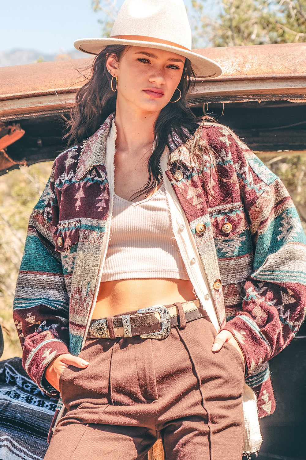 Mint Mix Aztec Button Down Shacket