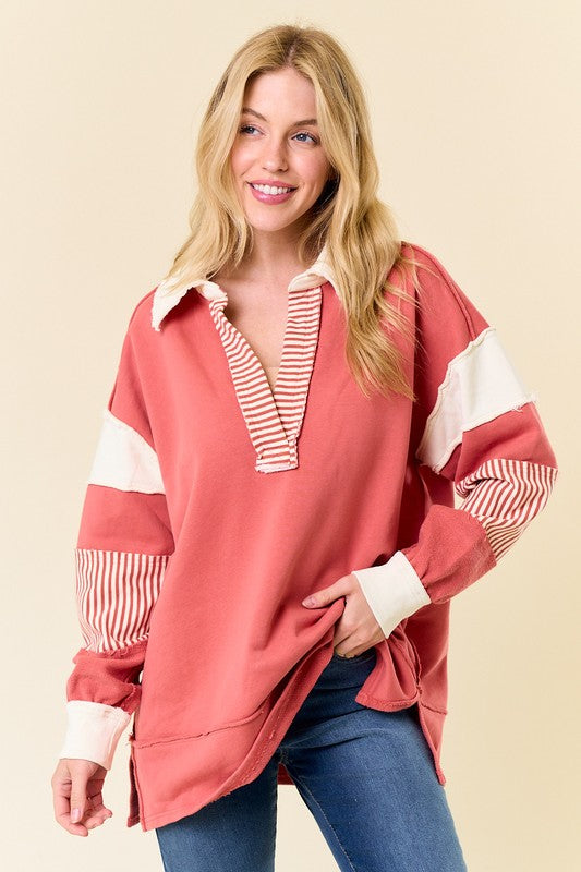 Oversized Pullover Polo Top