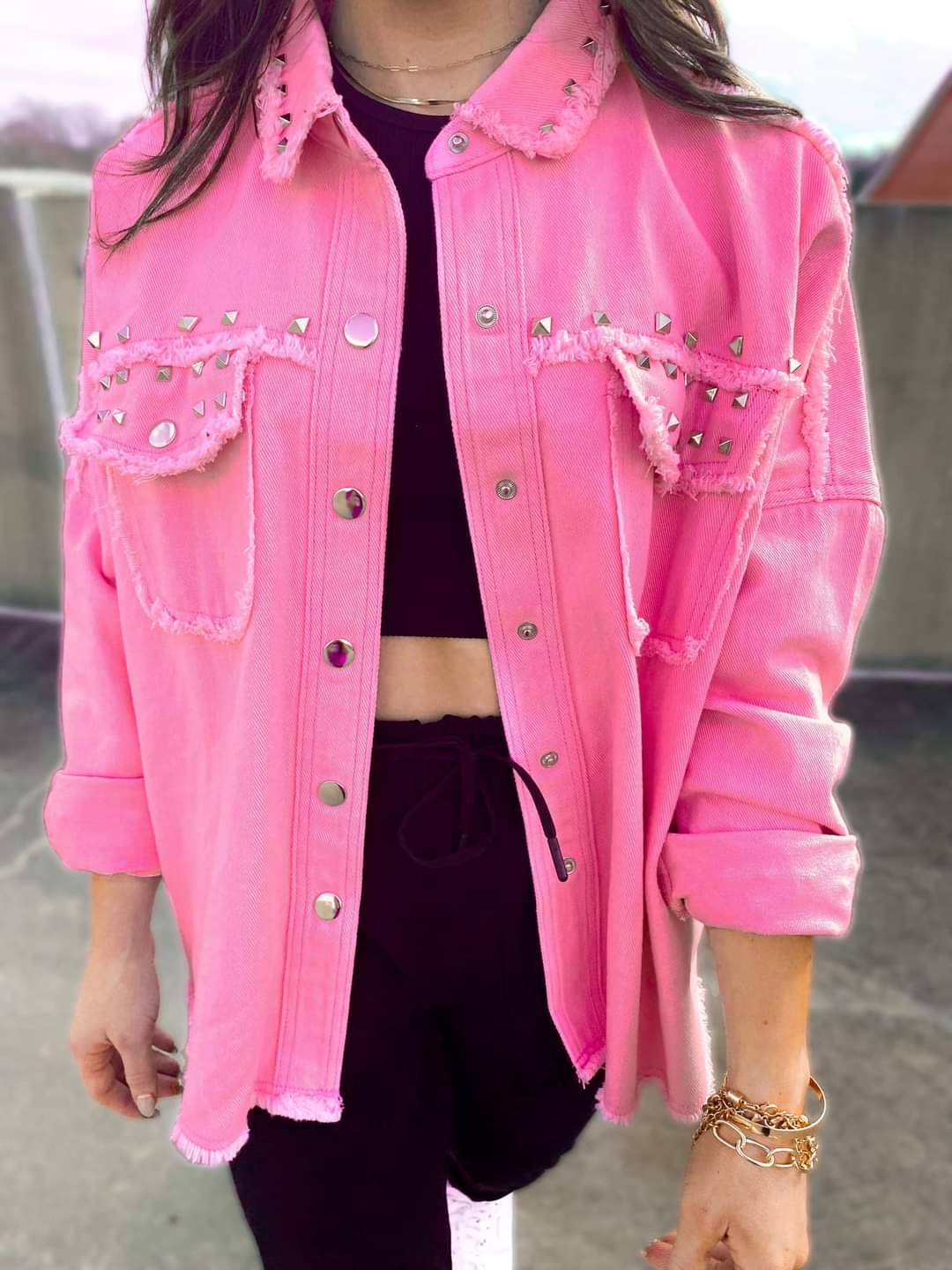 The Katrina Pink Ribbon Studded Jacket