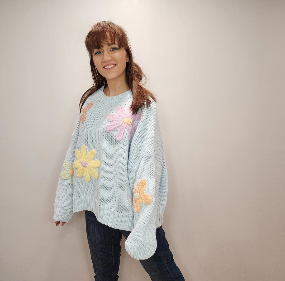 Drop Shoulder Floral Sweater
