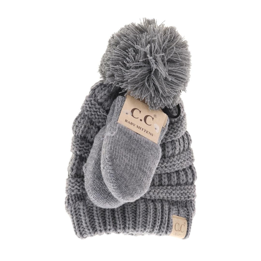 Baby CC Solid Pom Beanie/Mitten Set