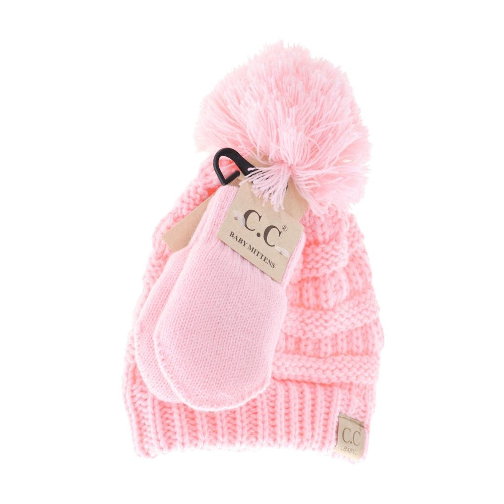 Baby CC Solid Pom Beanie/Mitten Set