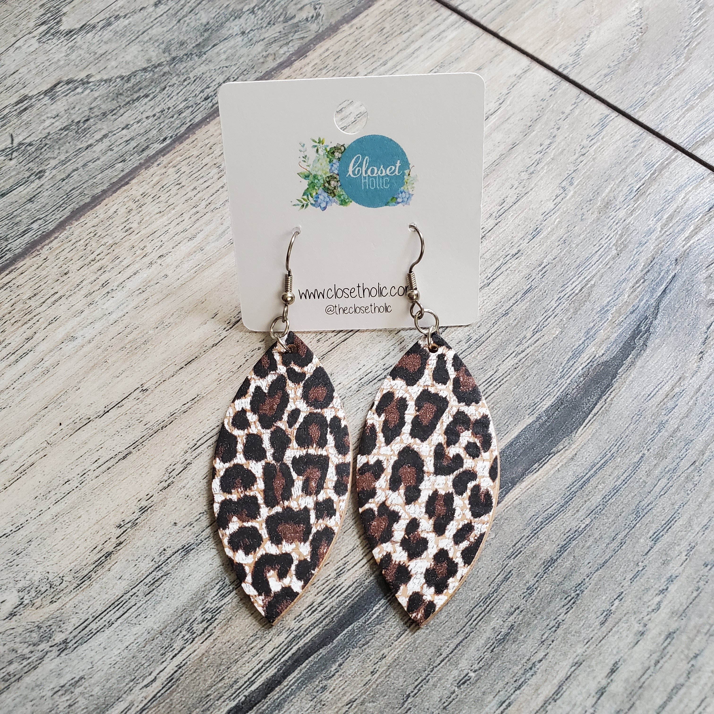 Chocolate Cheetah Print Leather Petal Earrings
