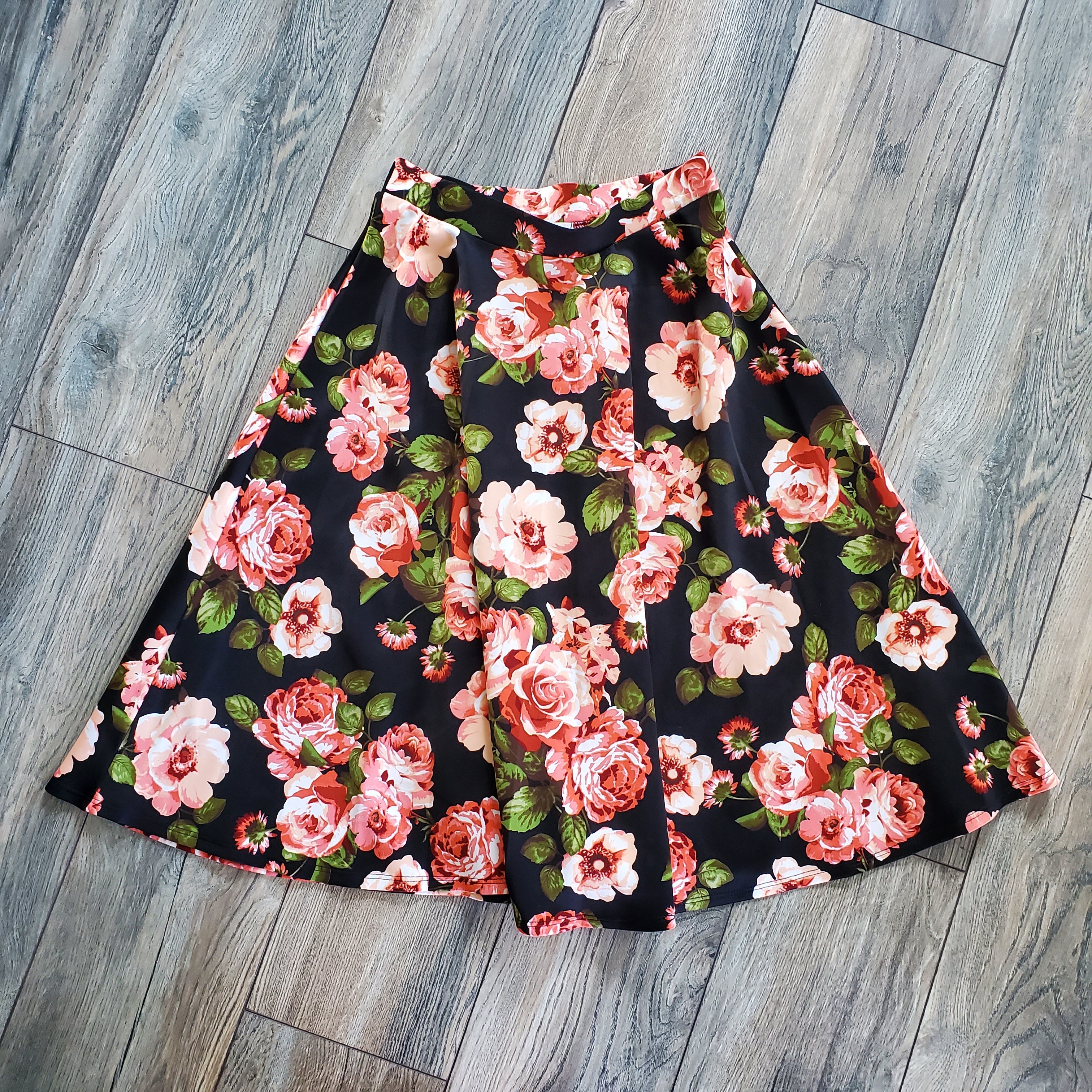 Floral Print Midi Full Skirt