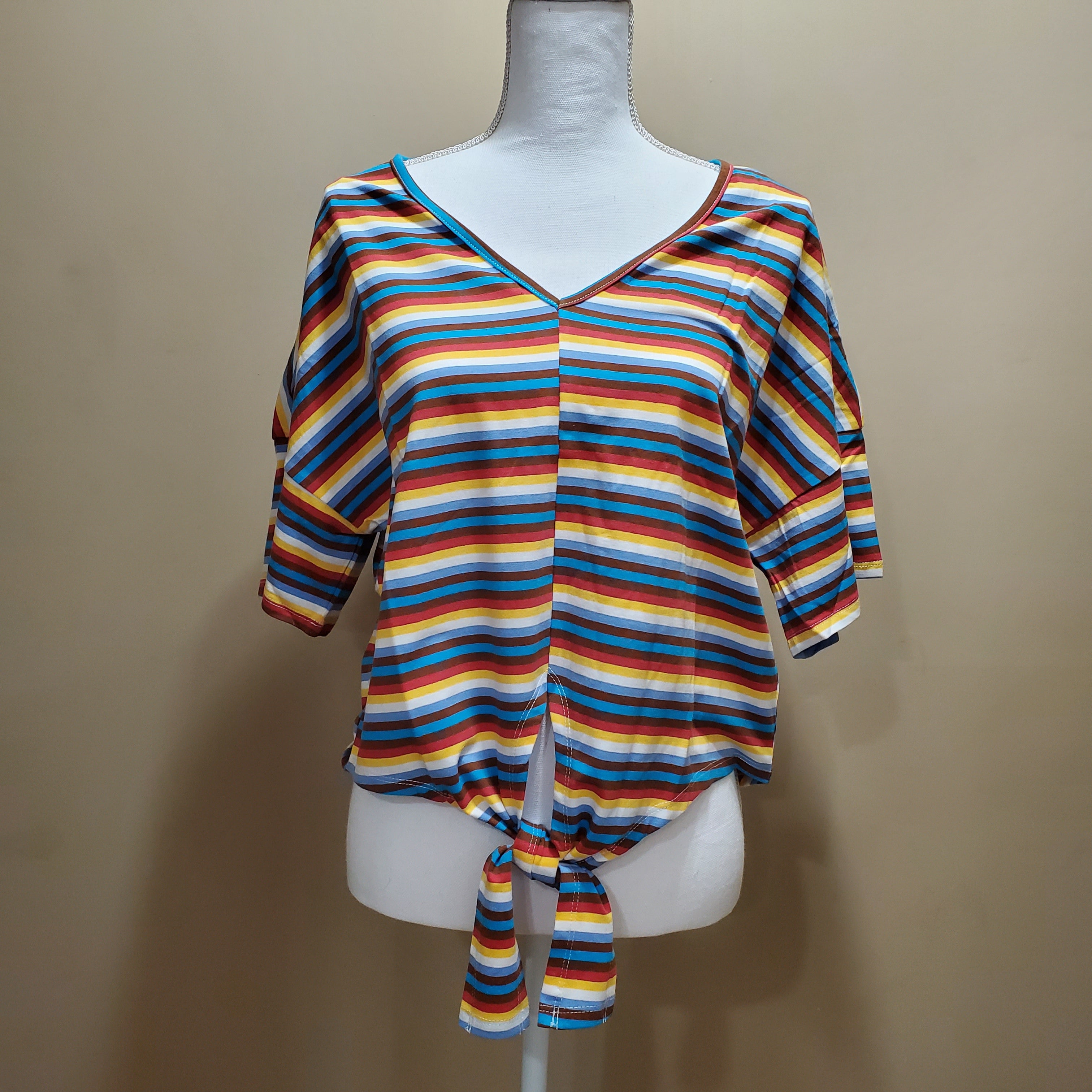 Over Sized Striped Semi Crop Top