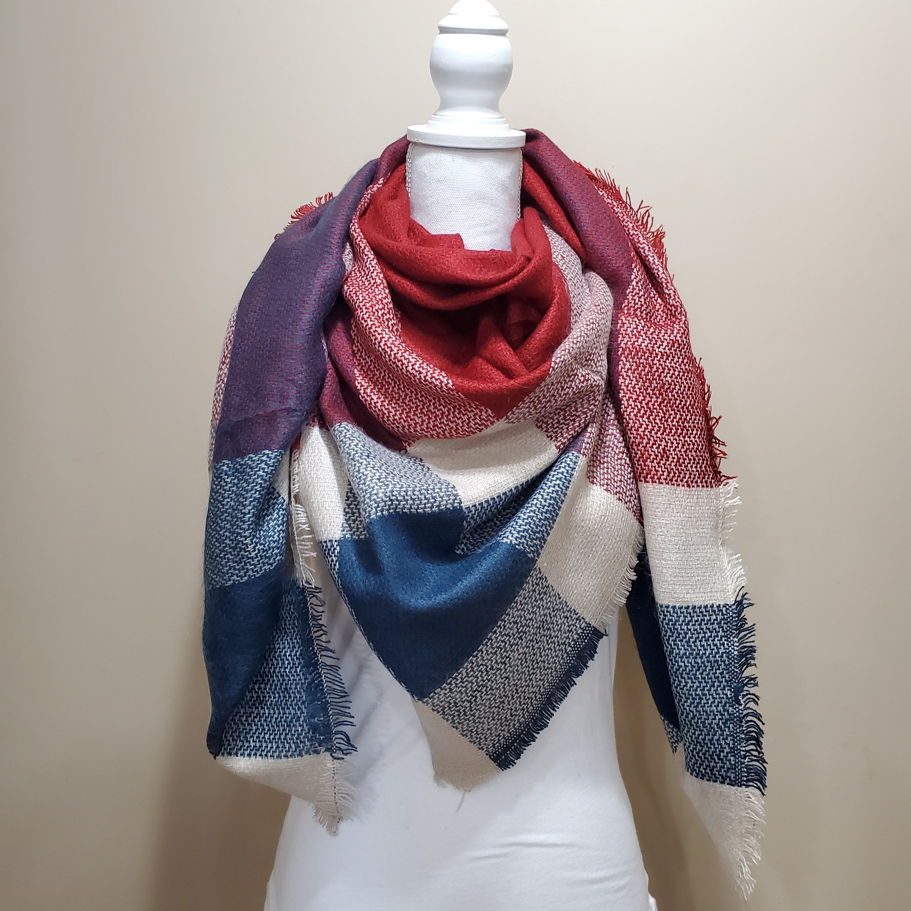 Blanket Scarf - Red Block