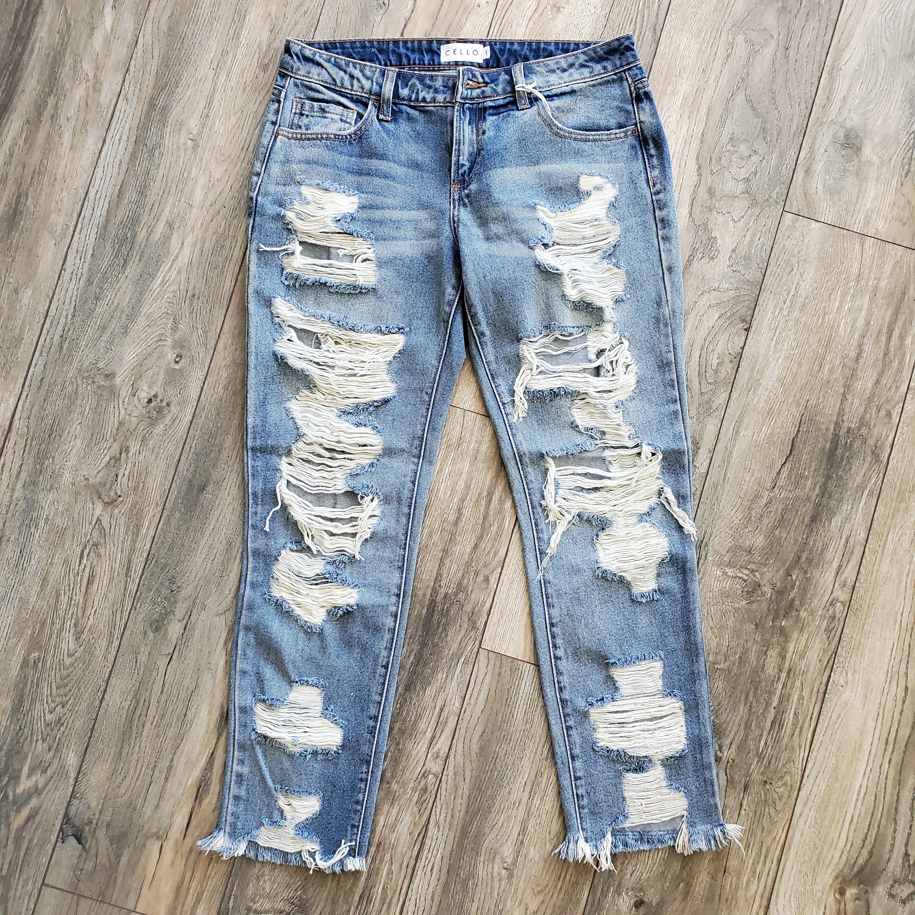Mid Rise Destroyed Boyfriend Jeans