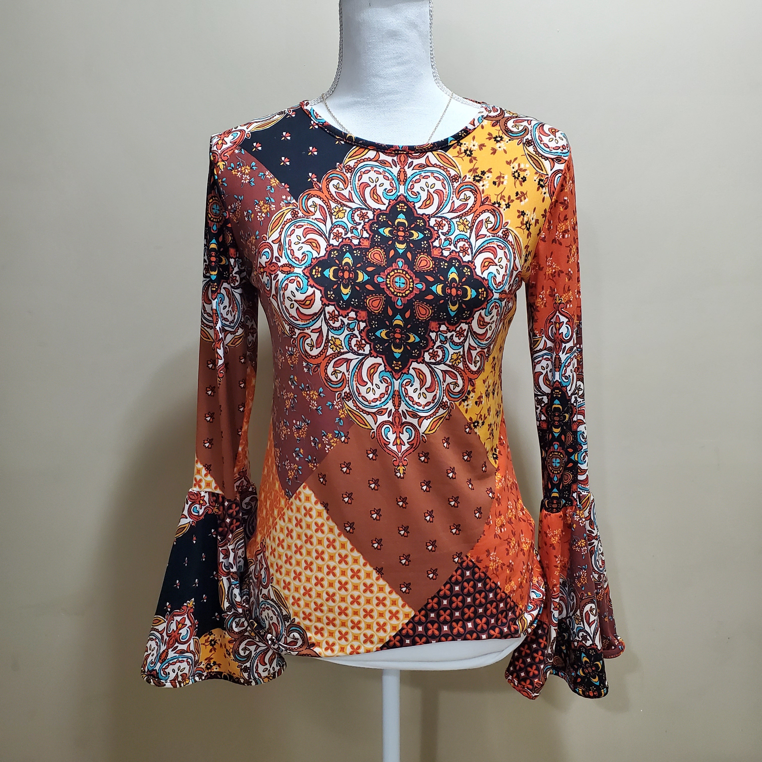 Patchwork Bell Sleeve Top