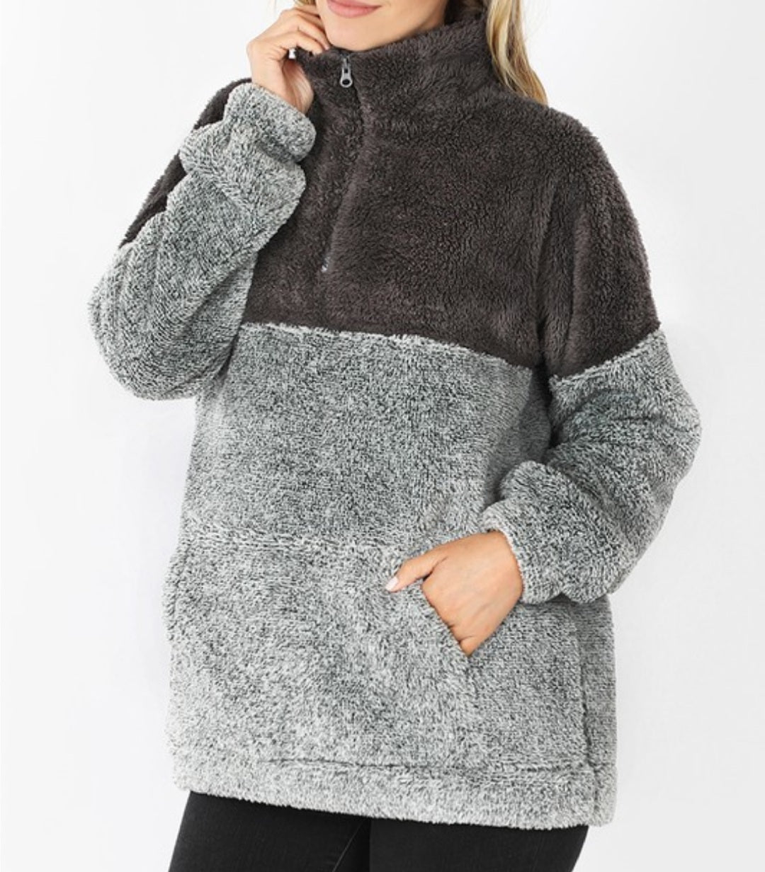 + Faux Fur Half Zip Pullover