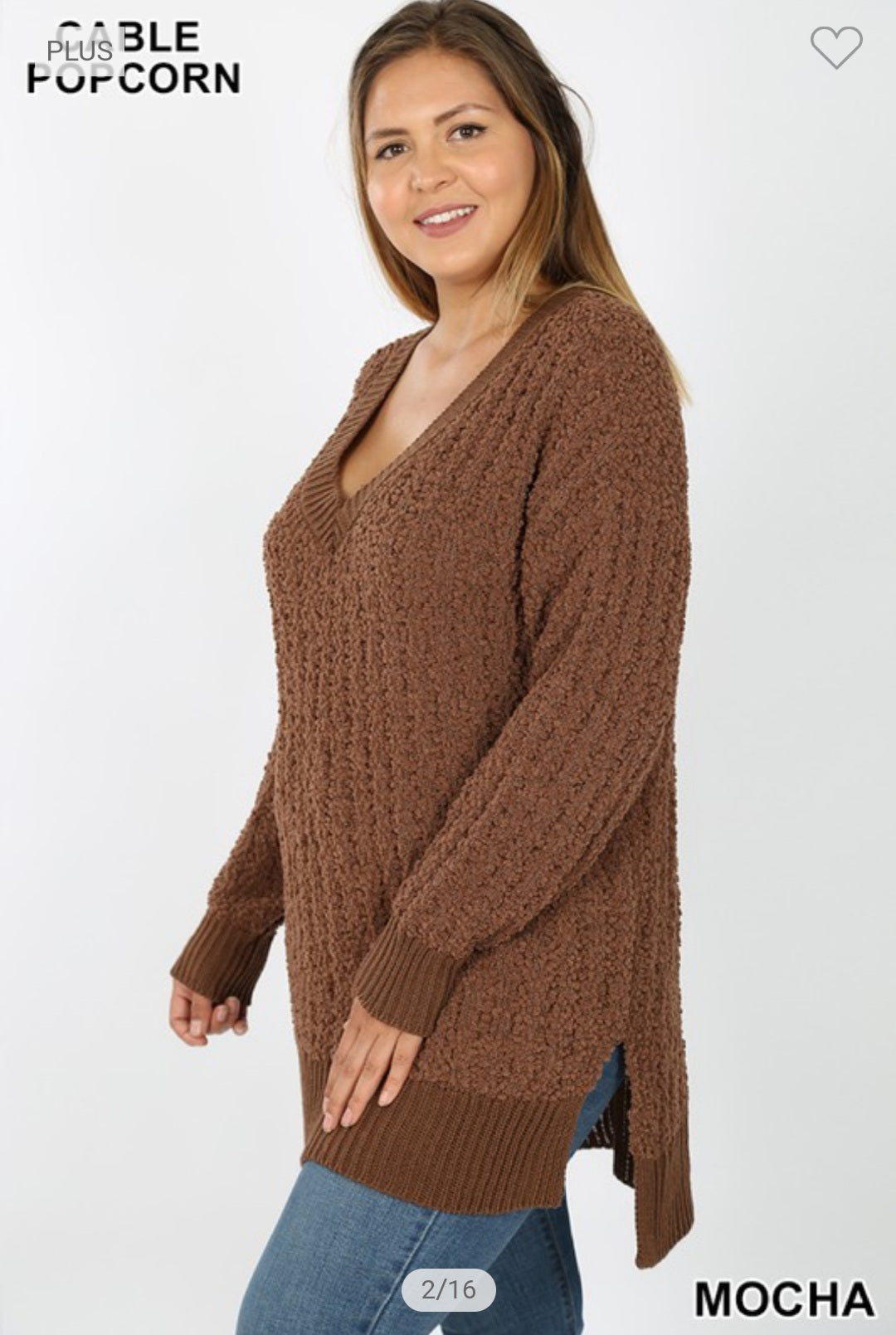 + V-Neck Cable Popcorn Sweater