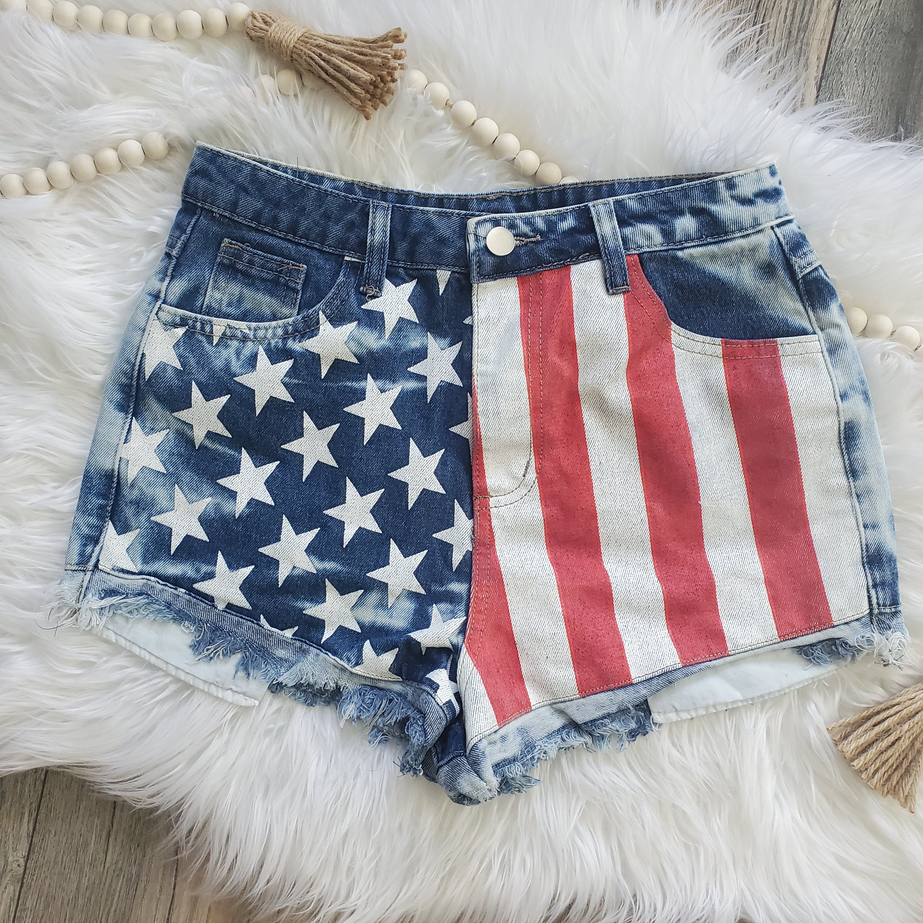 Bleached American Flag Denim Shorts