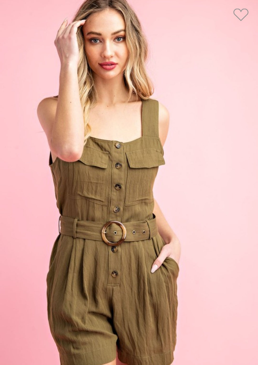Button Front Belted Romper