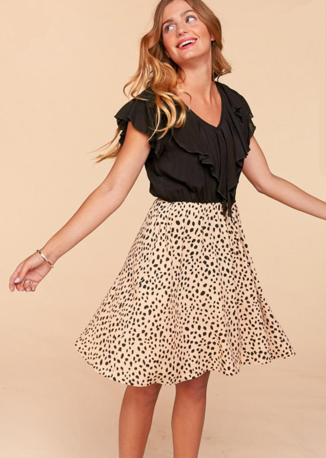 + Ruffle V-Neck Woven Leopard Dress